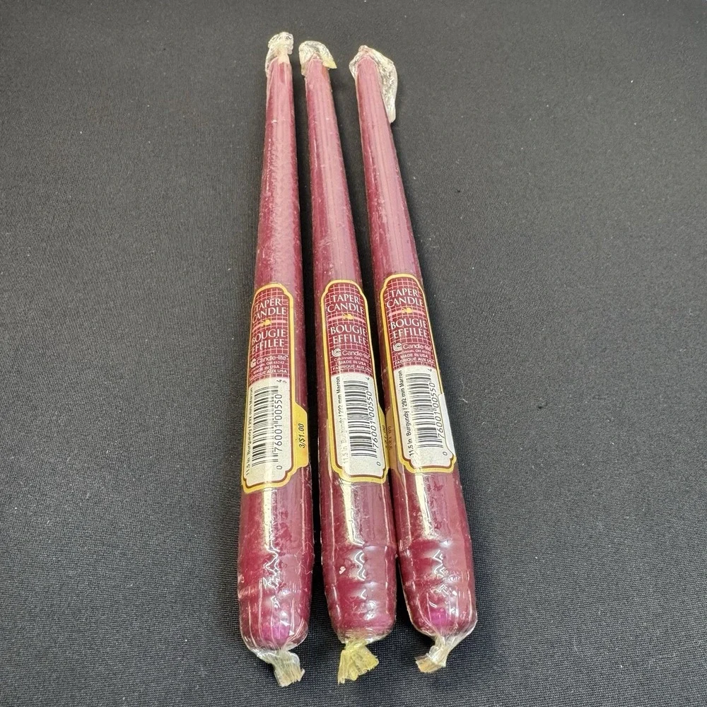 3 Vintage Candle Lite Bougie Effilee Taper Burgundy Red 12